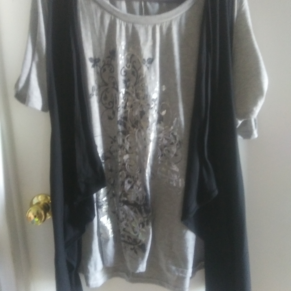 Layered top with silver foil and rivets on sleves